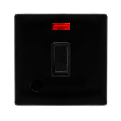 Matt Black Screwless Plate 1 Gang 20A   DP Switch With Flex With Neon - Black Trim - SE Home