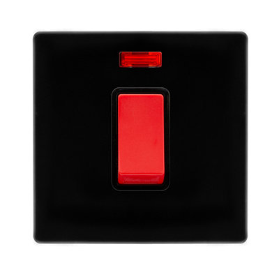 Matt Black Screwless Plate 1 Gang   Size 45A Switch With Neon - Black Trim - SE Home