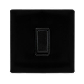 Matt Black Screwless Plate 10A 1 Gang Intermediate   Light Switch - Black Trim - SE Home