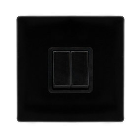 Matt Black Screwless Plate 10A 2 Gang 2 Way   Light Switch - Black Trim - SE Home