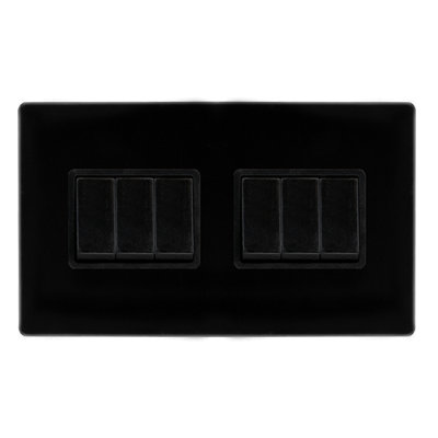 Matt Black Screwless Plate 10A 6 Gang 2 Way   Light Switch - Black Trim - SE Home