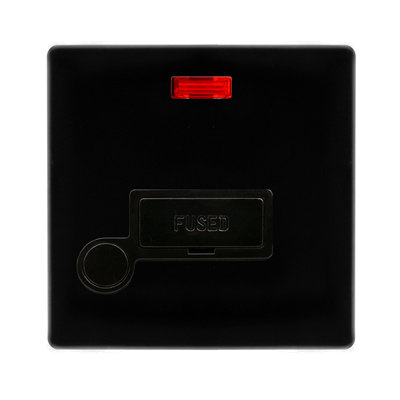 Matt Black Screwless Plate 13A Fused   Connection Unit With Neon With Flex - Black Trim - SE Home