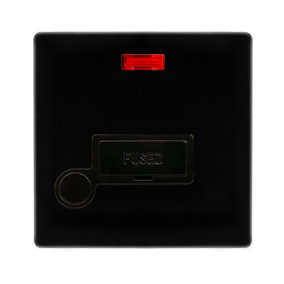 Matt Black Screwless Plate 13A Fused   Connection Unit With Neon With Flex - Black Trim - SE Home