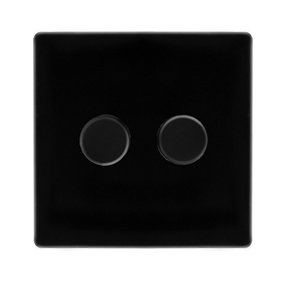 Matt Black Screwless Plate 2 Gang 2 Way LED 100W Trailing Edge Dimmer Light Switch - SE Home