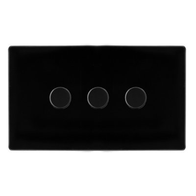 Matt Black Screwless Plate 3 Gang 2 Way LED 100W Trailing Edge Dimmer Light Switch - SE Home
