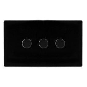 Matt Black Screwless Plate 3 Gang 2 Way LED 100W Trailing Edge Dimmer Light Switch - SE Home