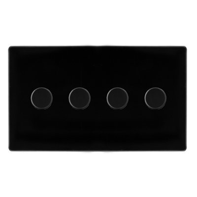 Matt Black Screwless Plate 4 Gang 2 Way LED 100W Trailing Edge Dimmer Light Switch. - SE Home