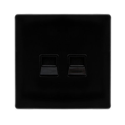 Matt Black Screwless Plate Secondary Telephone Twin Socket - Black Trim - SE Home