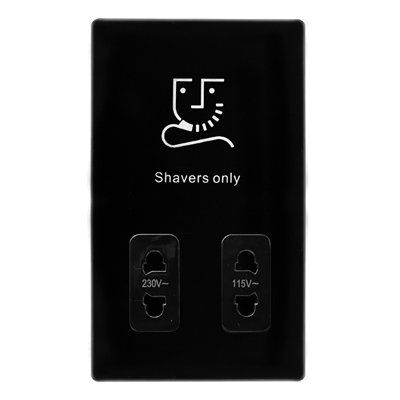 Matt Black Screwless Plate Shaver Socket 115v/230v - Black Trim - SE Home