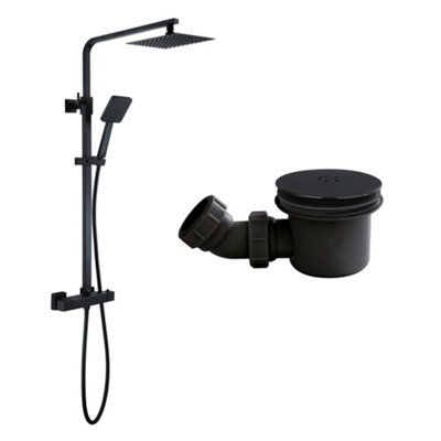 Matt Black Shower Kit Thermostatic Rigid Riser Including 90mm Shower ...