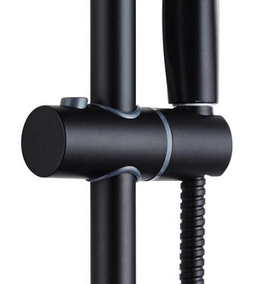 Matt Black Shower Riser Rail Kit Round Adjustable + 3 Mode Shower Head + Hose