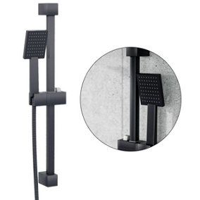 Matt Black Shower Riser Rail Kit Square Adjustable + 3 Mode Shower Head + Hose