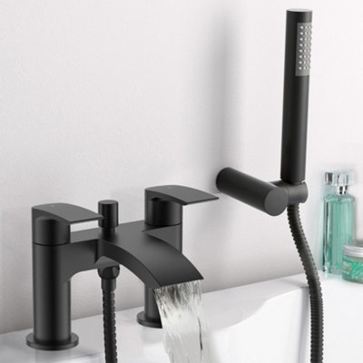 Matt Black Sleek Waterfall Bath Shower Mixer Tap Including Hose & Handset