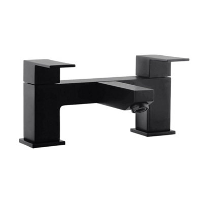 Matt Black Square Basin & Bath Filler Tap Set Including Bath Waste (Form Style) - 3