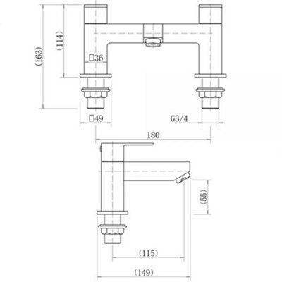 Matt Black Square Basin & Bath Filler Tap Set Including Bath Waste (Form Style) - 6