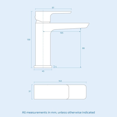 Matt Black Square Basin Mono Mixer Tap & Clicker Waste - 5