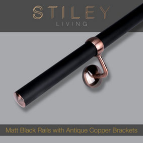 Matt Black Stair Handrail Kit & Antique Copper Bracket 1.2m X 40mm