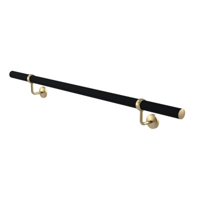 Matt Black Stair Handrail Kit & Brass Brackets - 1.2m X 40mm