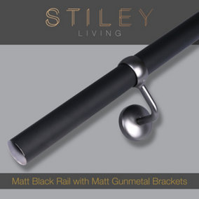 Matt Black Stair Handrail Kit & Matt Gunmetal Bracket -1.2m X 40mm