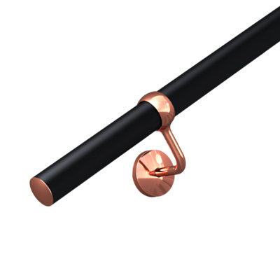 Matt Black Stair Handrail Kit Polished Copper Bracket 2.4m X 40mm