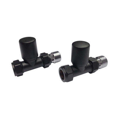 Matt Black Straight Black Radiator Valves 15mm (PAIR)