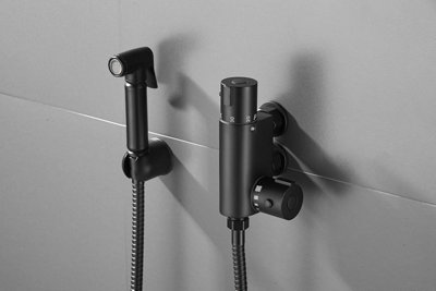 Matt Black Thermostatic Bidet Douche Spray Kit, Complete Wall-Mount Set ...