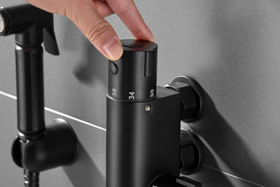 Matt Black Thermostatic Bidet Douche Spray Kit, Complete Wall-Mount Set ...