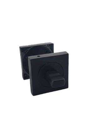 Matt Black Turn & Release Set for Bathroom Lock Square Backplate with Round Inner Ring - Toilet Door Thumb Twist - Golden Grace