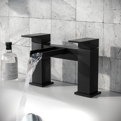 Matt Black Waterfall Bath Filler Mixer Tap Open Spout Solid Brass