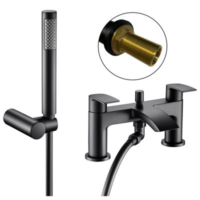 Matt Black Waterfall Curve Deck Mounted Bath Shower Mixer Tap + Shower Head DIY at B&Q
