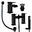 Matt Black Waterfall Square Basin Sink Tap & Bath Shower Mixer with Matching Waste Plugs