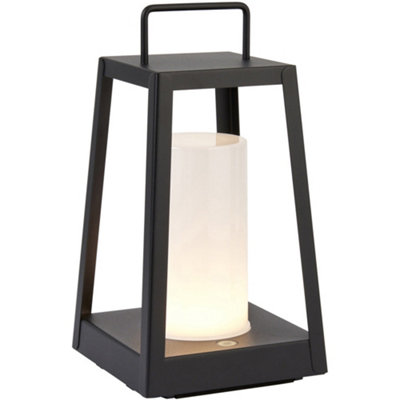 Matt Black & White Candle Dimmable Lamp - USB Chargeable LED Lantern - IP44 Outdoor Table Light