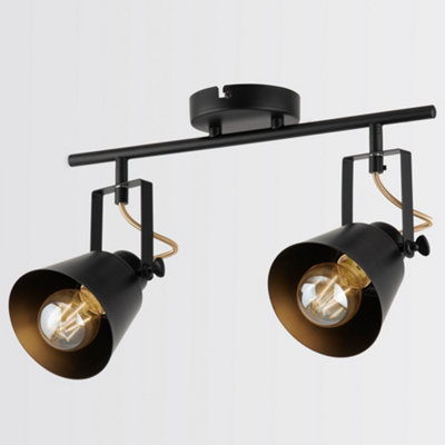 Matt Black with Gold Fittings 2 Bar E27 Spotlight | DIY at B&Q
