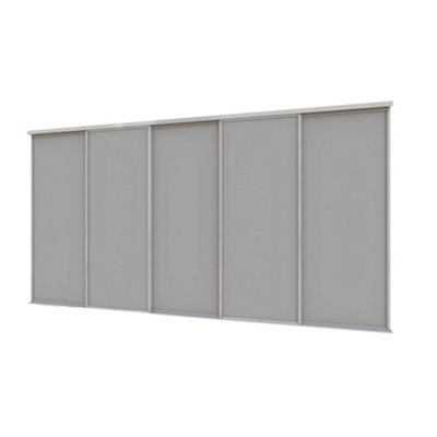 Matt Dark Grey 5-Door Sliding Wardrobe Door Kit, Silver Frame & Tracks ...