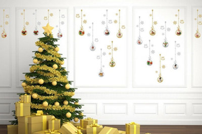 Matt Gold and Silver Christmas Ornaments Wall Stickers Set Decoration Decal DIY