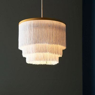 Matt Gold Ceiling Pendant Light Fitting - White Tassels - Diffused ...