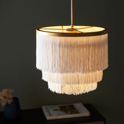 Matt Gold Ceiling Pendant Light Fitting - White Tassels - Diffused ...