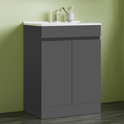 Matt Grey Freestanding Bathroom Vanity unit and basin set 61x40x83 cm