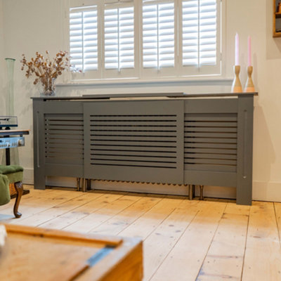 Matt Grey Horizontal Line Radiator Cover - Adjustable