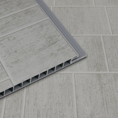 Matt Grey Multi Tile Bathroom PVC Cladding Shower Wet Wall Panels 1m x 2.4m