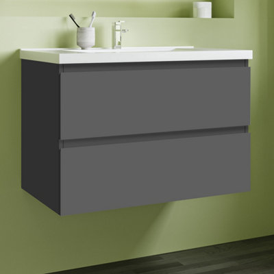 Matt Grey Wall Mounted Bathroom Vanity Unit and Basin Set 81x47x56 cm