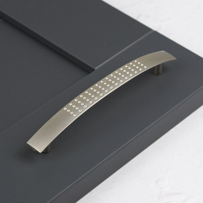 Matt Nickel Dimple Hole Detail Bow Kitchen Cabinet Handle 128mm Cupboard Door Drawer Pull Bathroom Bedroom Wardrobe Furniture