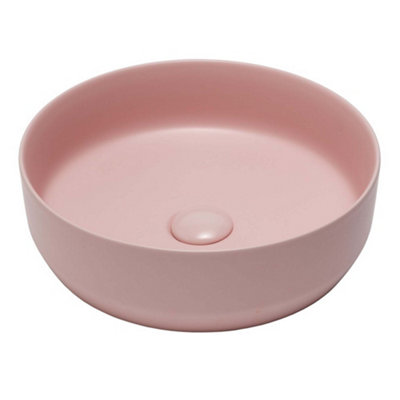 Matt Pink Ceramic Round Countertop Bathroom Wash Basin Sink with Matching Waste