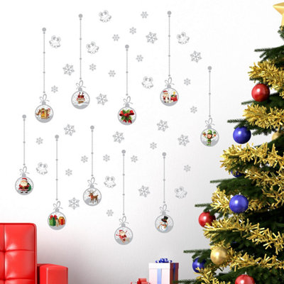 Matt Silver Christmas Ornaments Wall Stickers