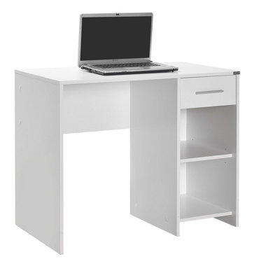 Matt White Home Office Desk with drawer and shelves DIY at B&Q
