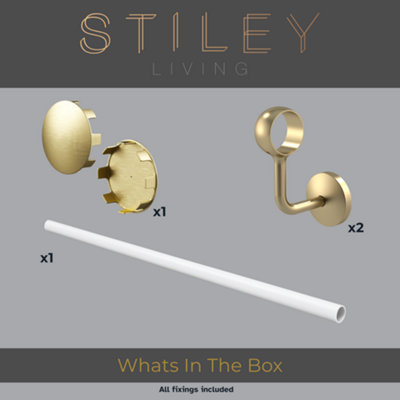 Matt White Stair Handrail Kit & Brass Brackets - 1.2m X 40mm