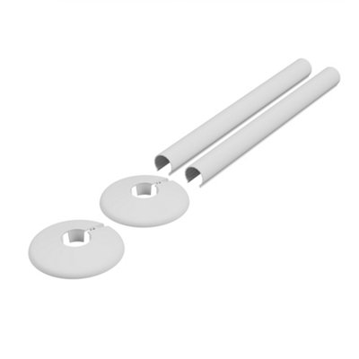 Matt White uPVC Clip-On Radiator Pipe Covers & Collars - 15mm (2 Pack)