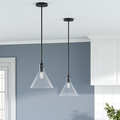 Matte Black 1 Light Pendant Ceiling Light with Clear Glass Lampshade Dia 240mm