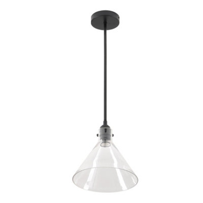 Matte Black 1 Light Pendant Ceiling Light with Clear Glass Lampshade Dia 240mm