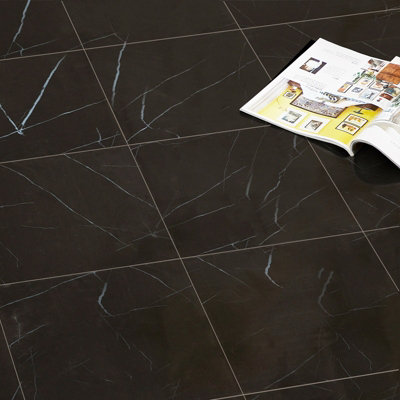 Matte Black 3.34m² Floor Tiles Self Adhesive Marble Effect PVC Flooring